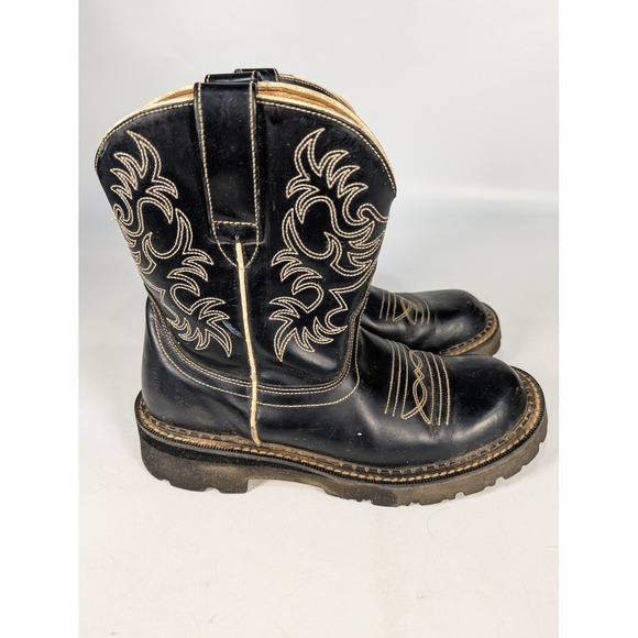 Ariat Shoes - Ariat Fatbaby Black Leather Western Cowboy Boots Lug Sole Contrast Stitching 6